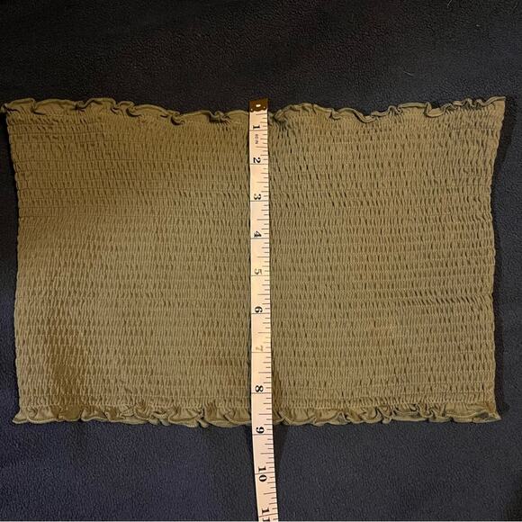 PINK Victoria's Secret Army Green Smocked Tube Top Casual Basic Size Medium - Picture 7 of 10